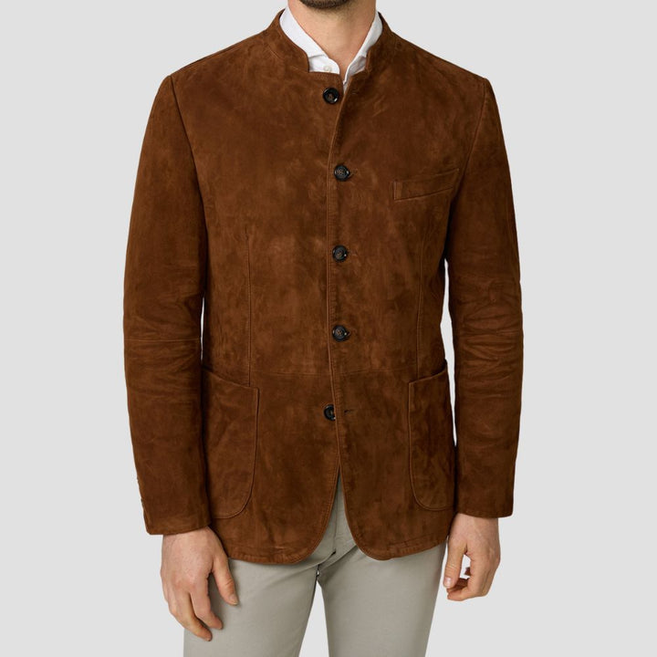 Men Stylish Genuine Brown Suede Coat for Traditional Wear