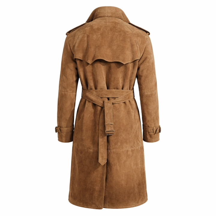 Stylish brown suede trench coat for men winter fashion