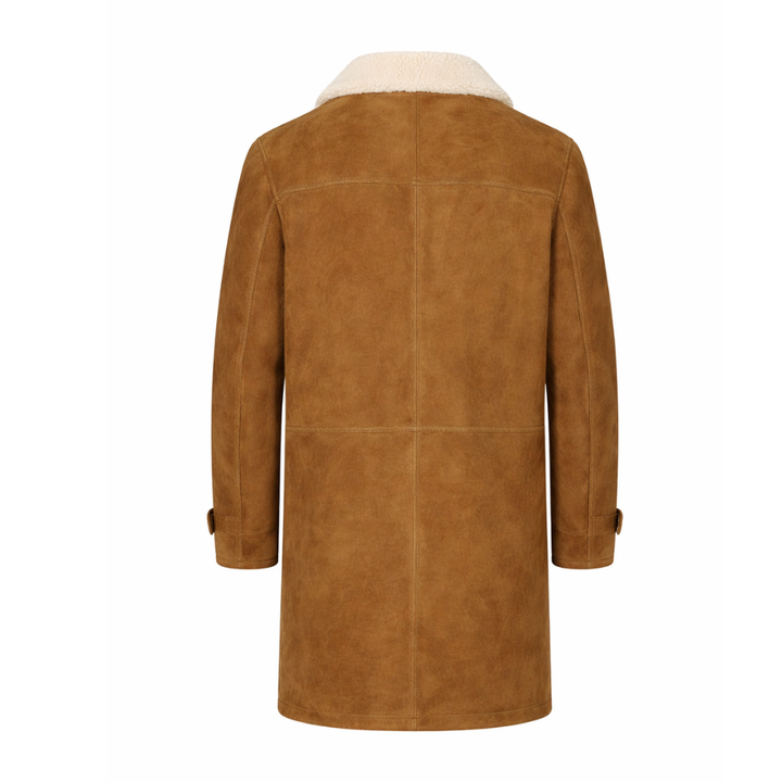 Stylish men suede leather coat with sherpa fur lining