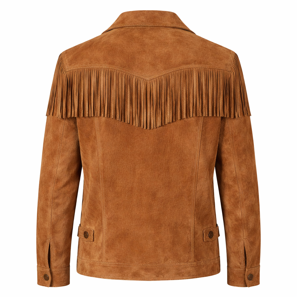 Suede jacket with fringes and tassels in western design