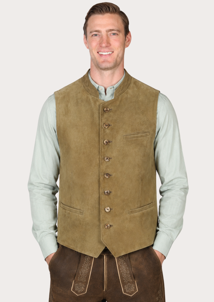Suede Trachten vest featuring authentic Bavarian heritage styling