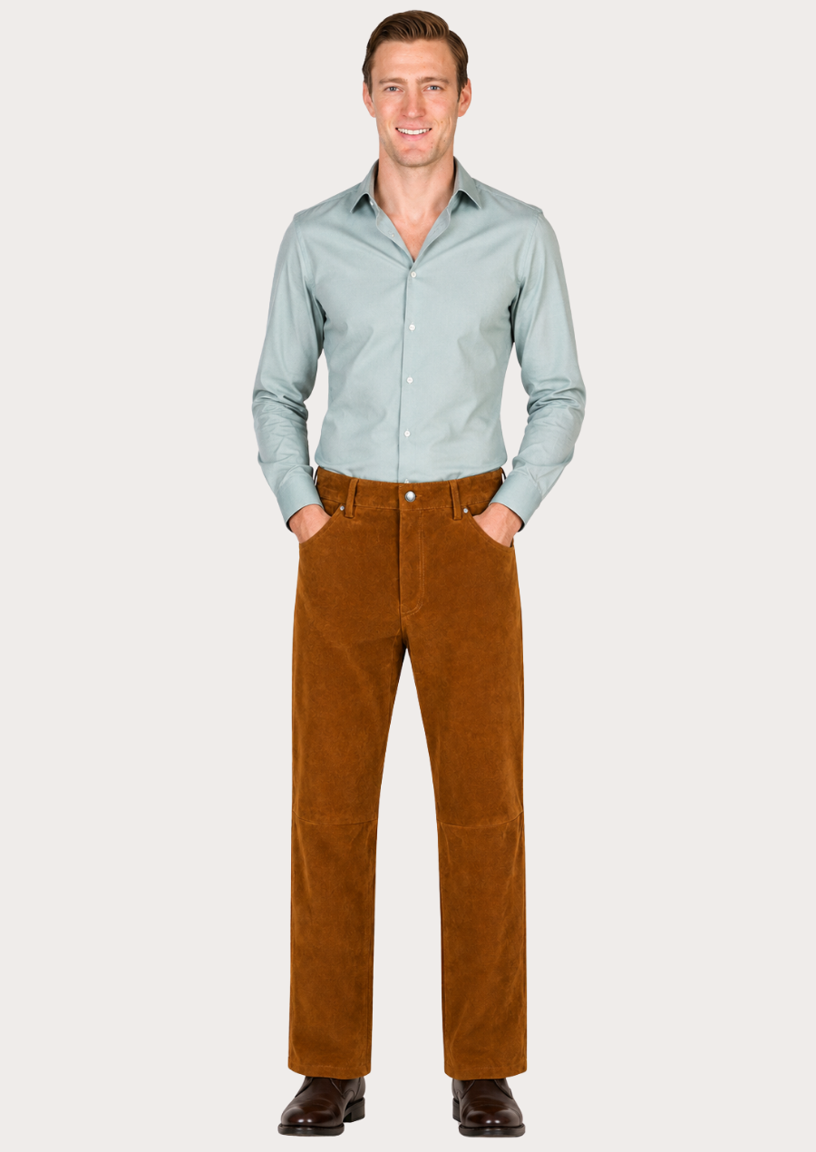 Premium tan suede leather biker pants designed for comfort and everyday wear