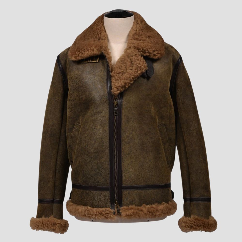 This vintage B3 bomber jacket with shearling lining combines rugged style with exceptional warmth for the colder months.