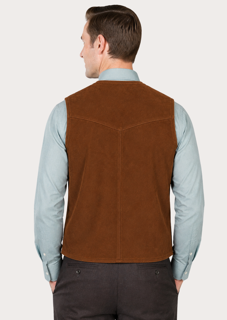 Premium cowboy ranch vest crafted from genuine suede leather.