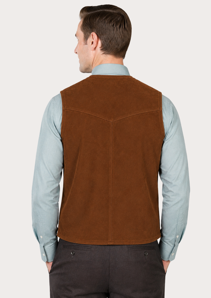 Premium cowboy ranch vest crafted from genuine suede leather.