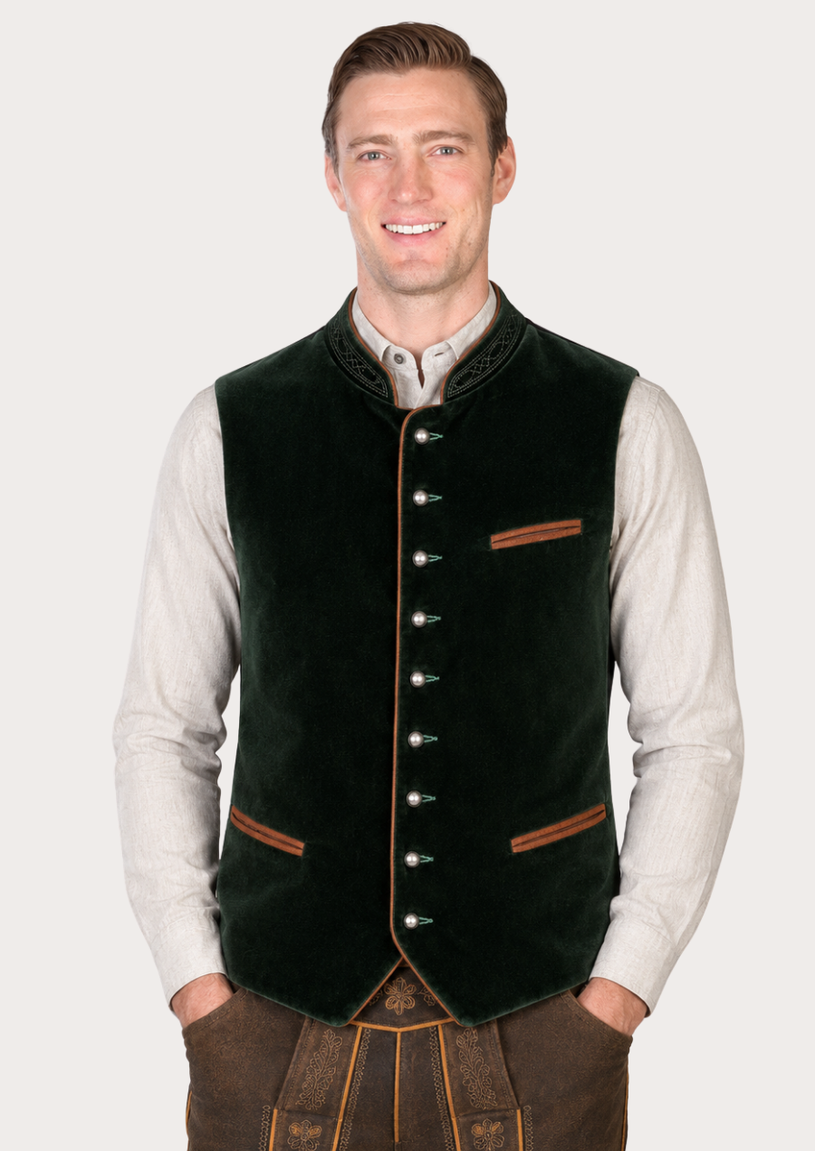 Trachten Bavarian waistcoat for men featuring authentic Alpine heritage styling