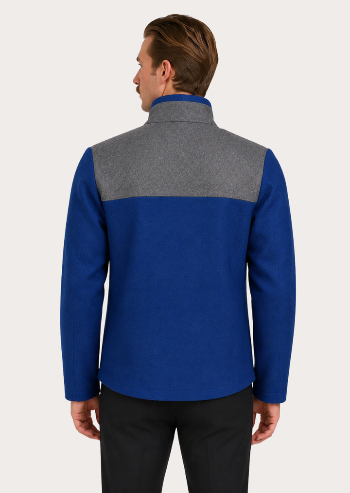 Traditional Alpine wool utility jacket in royal blue designed for outdoor and casual wear