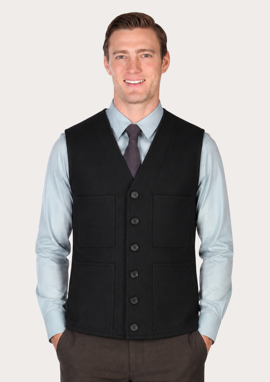 Premium black Loden vest crafted for Oktoberfest, hunting, and cultural events