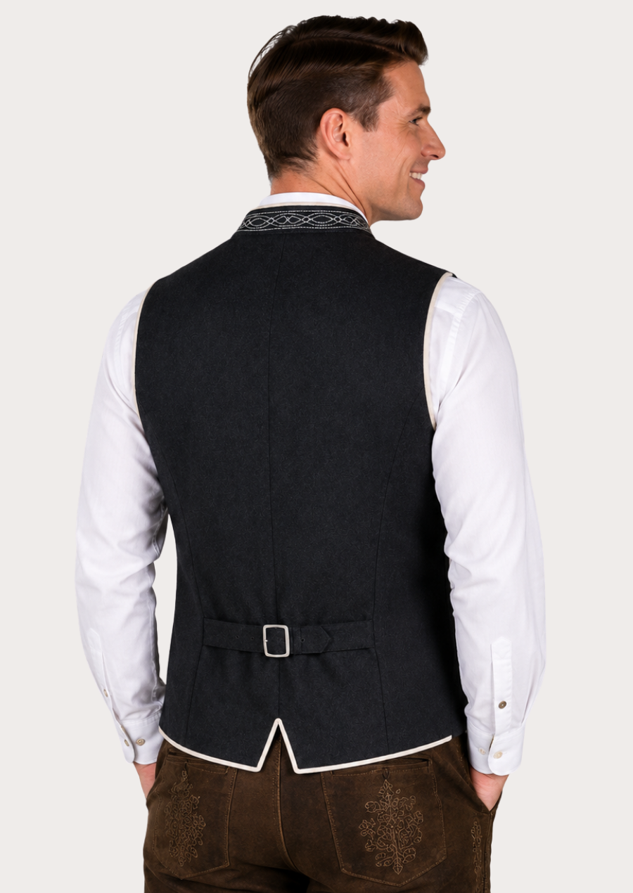 Traditional Trachten vest for men with decorative collar embroidery for Oktoberfest