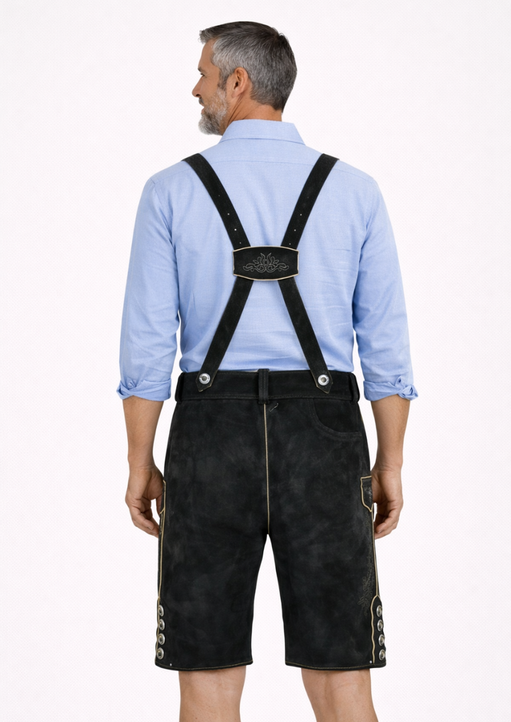 Traditional Black Goat Suede Men's Lederhosen for Bavarian Festivals