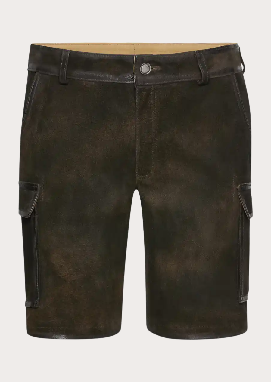 Traditional black Lederhosen cargo shorts with authentic Alpine hunting style