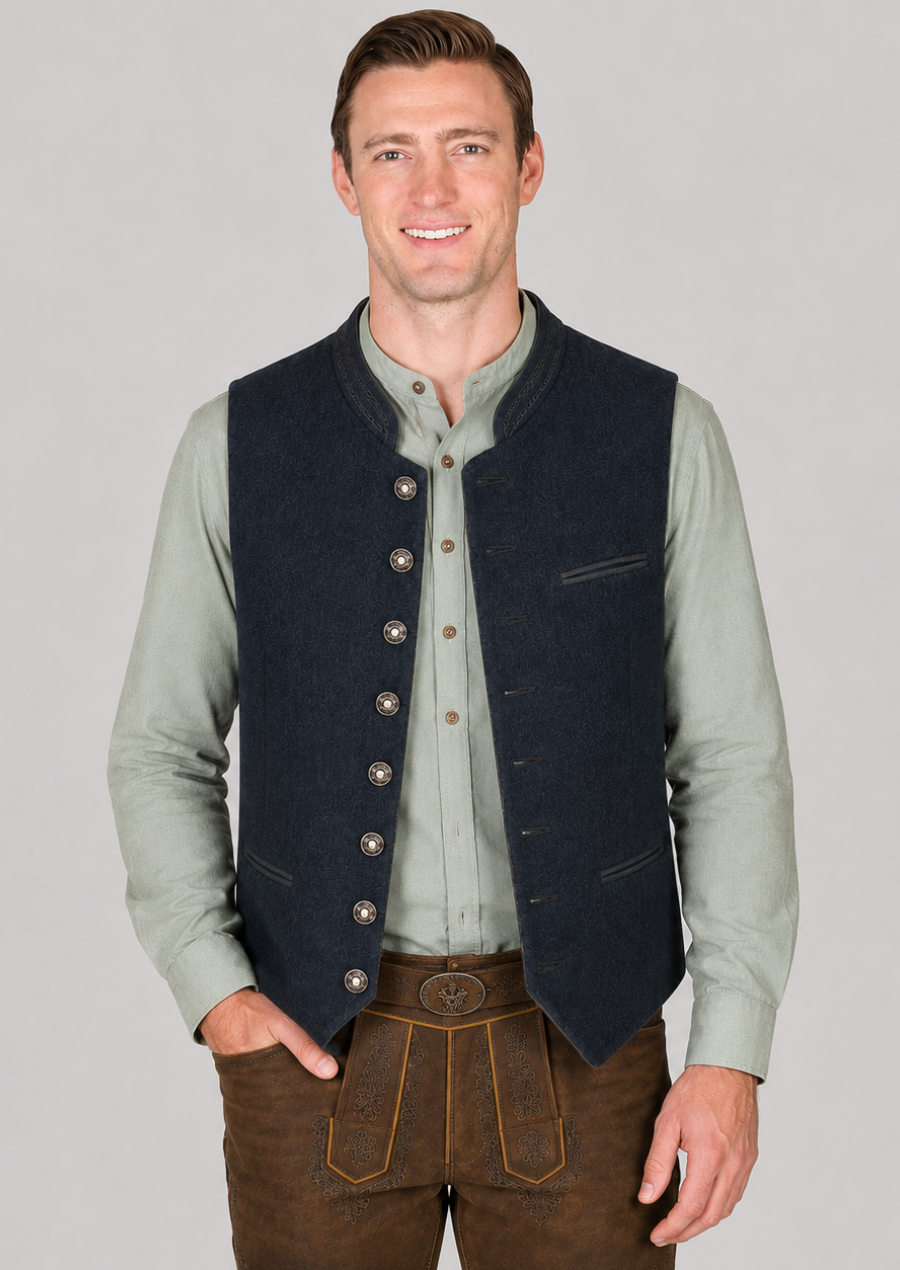 Classic Blue Loden Trachten Vest with Traditional German Design