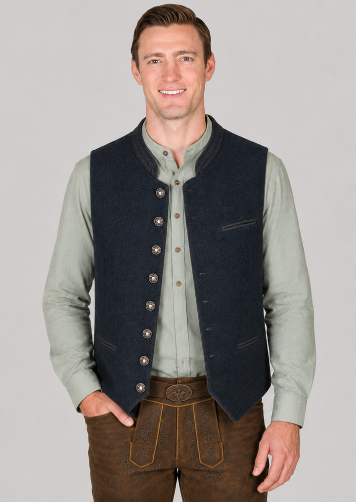 Classic Blue Loden Trachten Vest with Traditional German Design