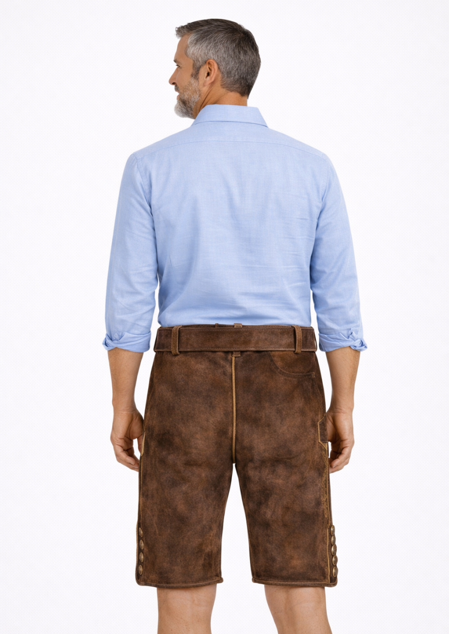 Traditional Brown Lederhosen with Floral Embroidery for Bavarian Festivals