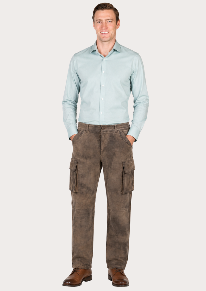 Brown Lederhosen trousers with cargo pockets designed for Oktoberfest and cultural events