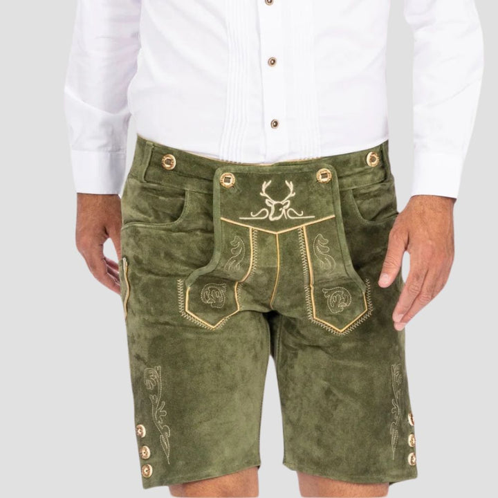These men’s green Lederhosen are the perfect choice for adding a touch of color and tradition to any cultural celebration.