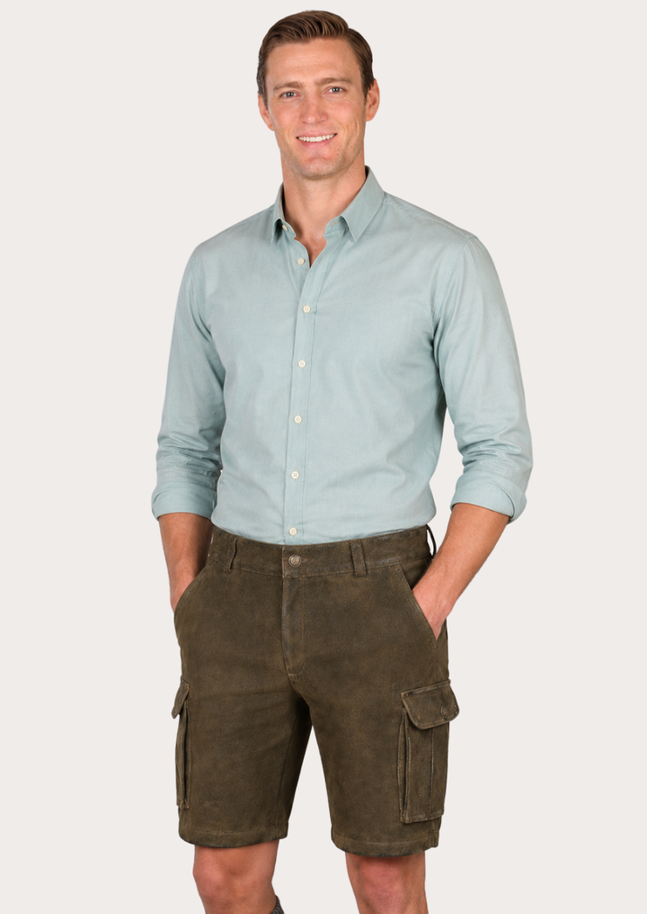 Rustic Trachten hunting shorts crafted from premium leather for outdoor wear