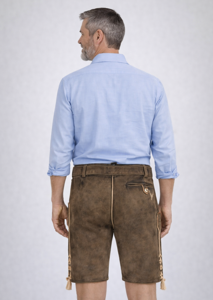 Traditional Men's Lederhosen with Beer Mug Embroidery for Bavarian Festivals