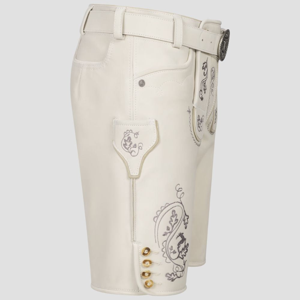 These red Lederhosen are a festive and white-catching choice, ideal for any traditional Bavarian or cultural celebration.