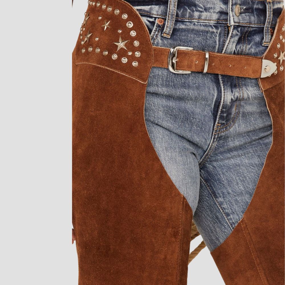 Designed for comfort and elegance, these brown suede chaps redefine western fashion