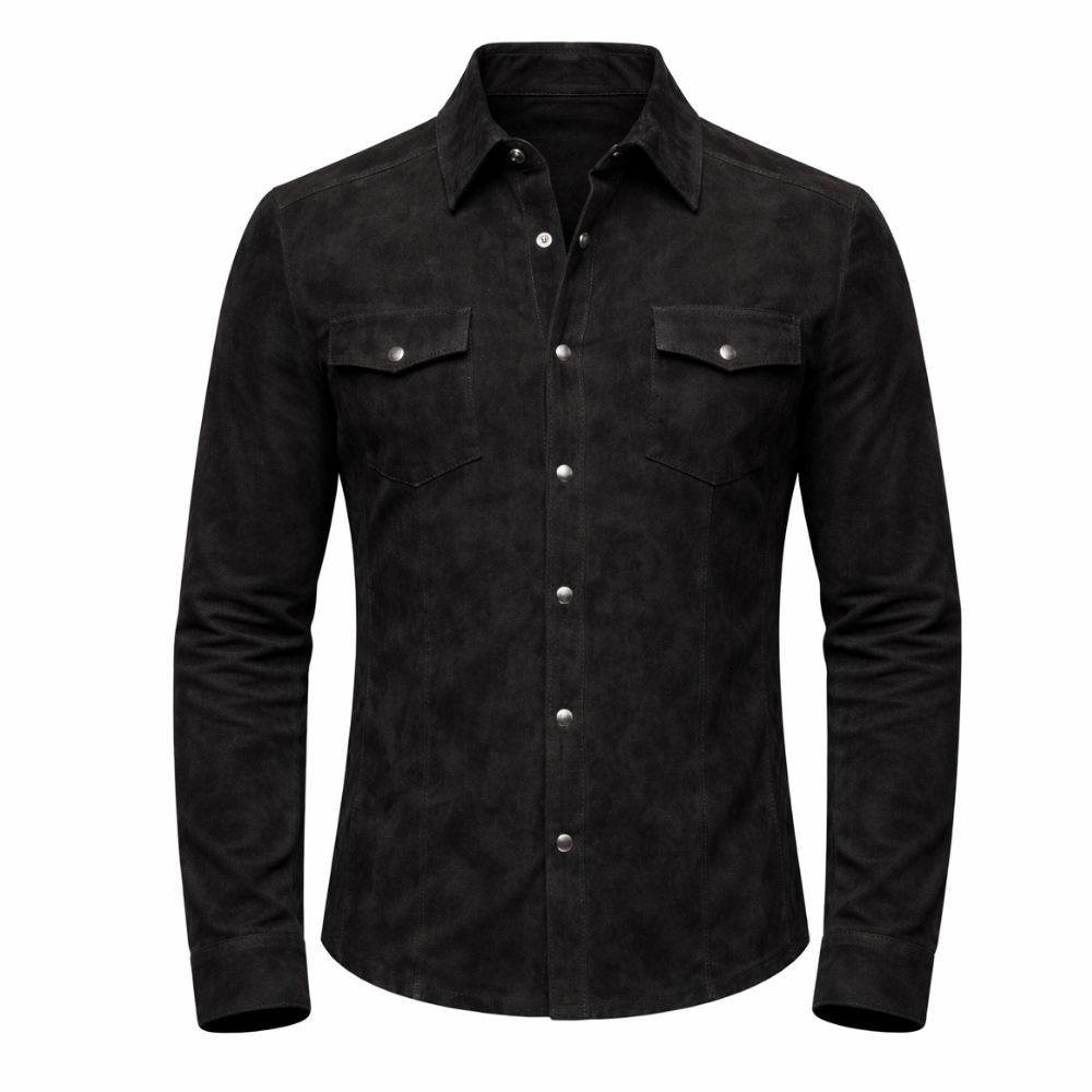 Trendy black suede leather shirt for men stylish fashion wear