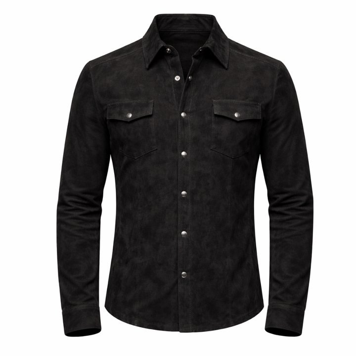 Trendy black suede leather shirt for men stylish fashion wear