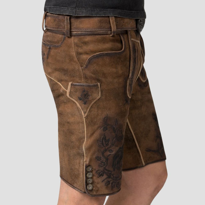 These stylish men’s Lederhosen with detailed embroidery are perfect for showcasing your love for German heritage at cultural festivals.
