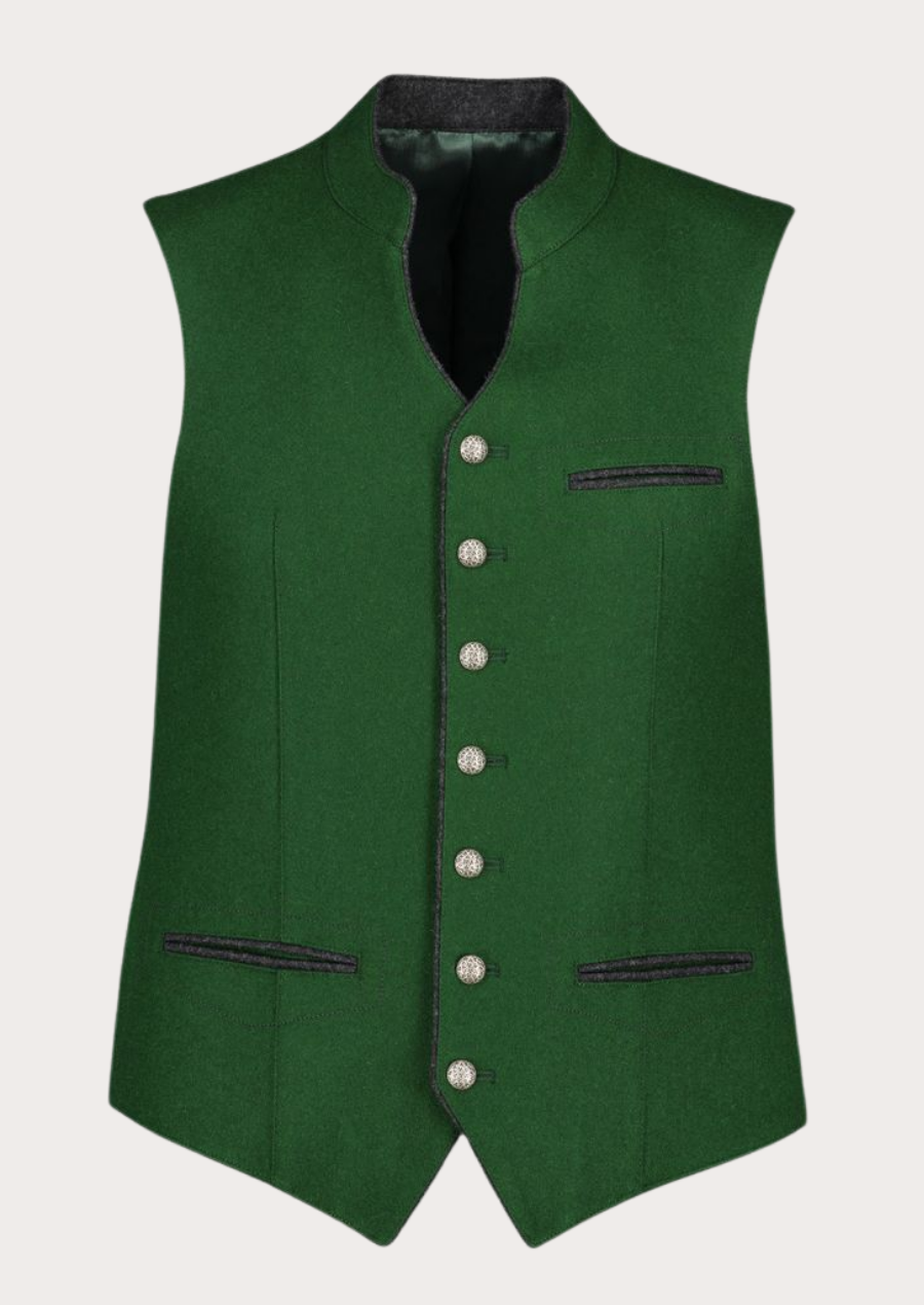 Green Tyrolean Trachten vest crafted as a traditional Austrian waistcoat