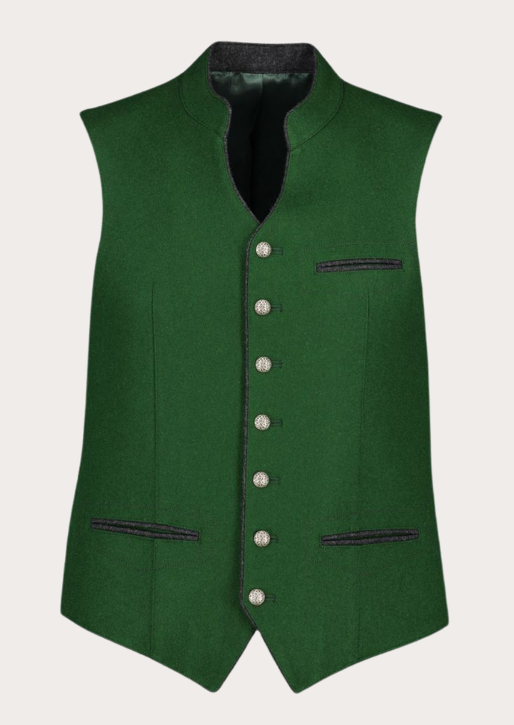 Green Tyrolean Trachten vest crafted as a traditional Austrian waistcoat