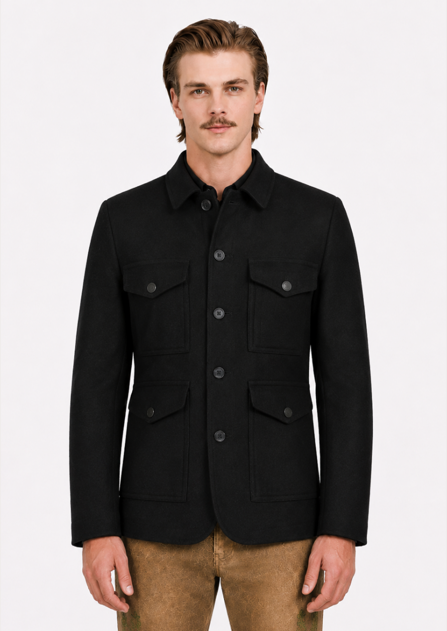 Tyroler black Loden wool field jacket for men with traditional Alpine styling