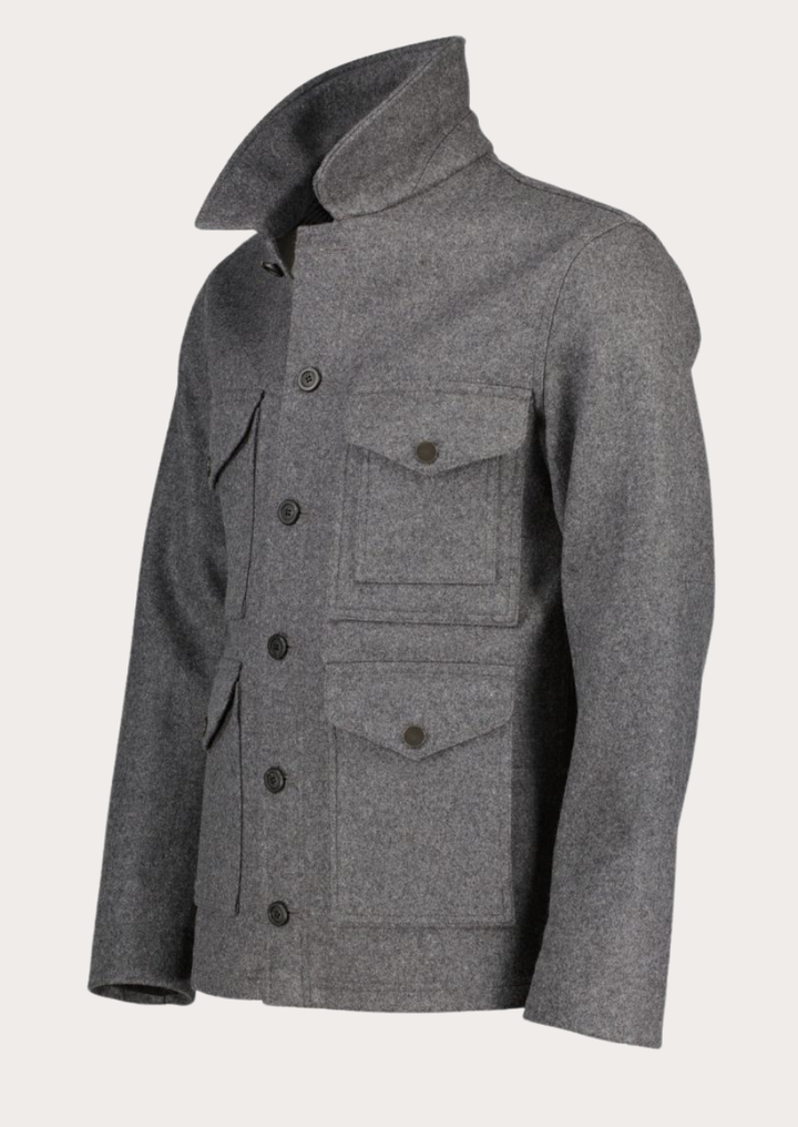 Men's grey wool hunting coat inspired by authentic Tyrolean outdoor fashion