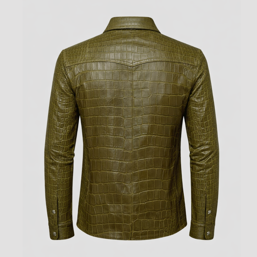 Fashionable men green crocodile leather shirt bold street style