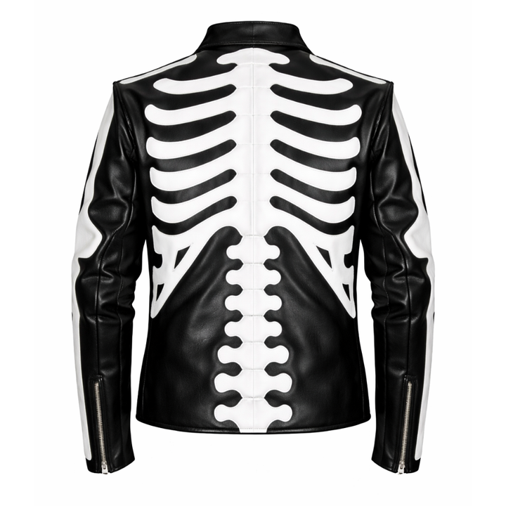 Urban streetwear white skeleton leather jacket for men