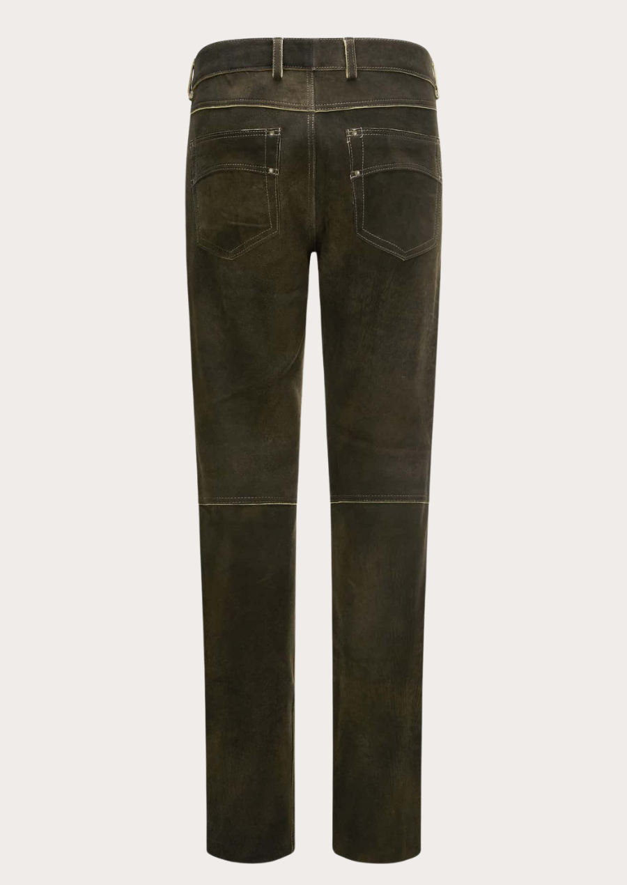 Premium brown suede leather pants for men featuring a timeless vintage look