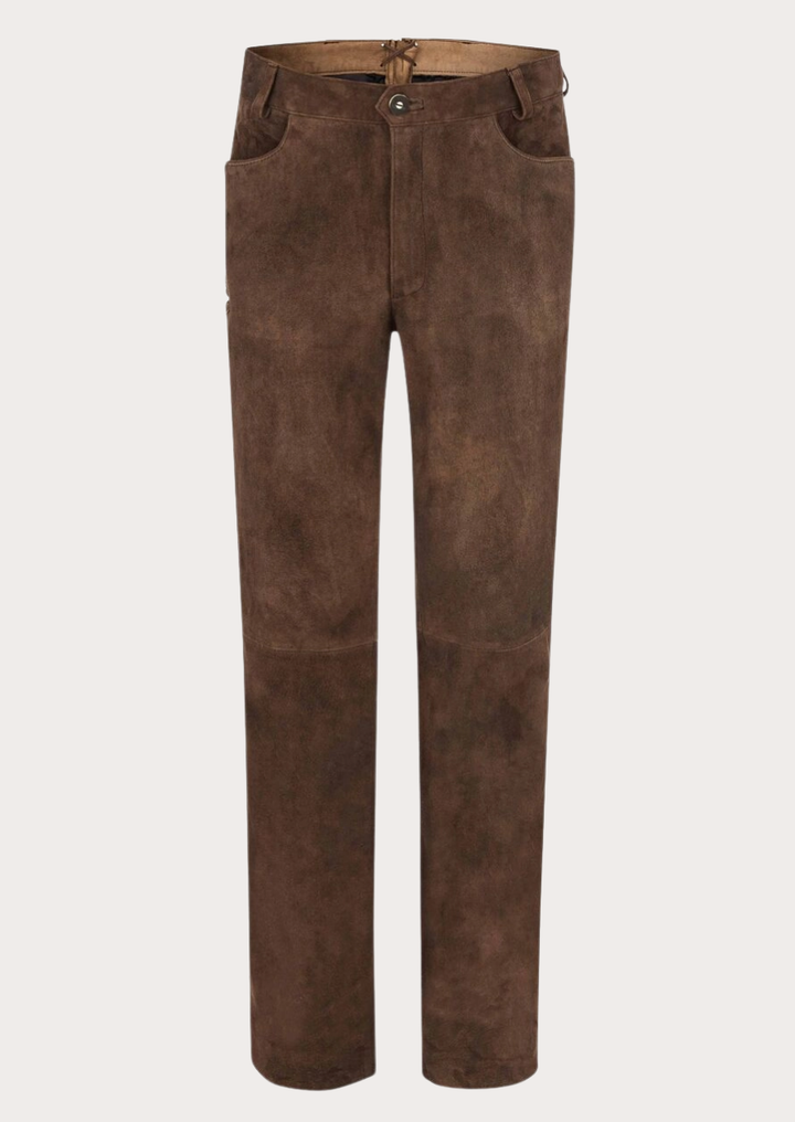 Vintage brown suede pants for men made from genuine sheepskin leather