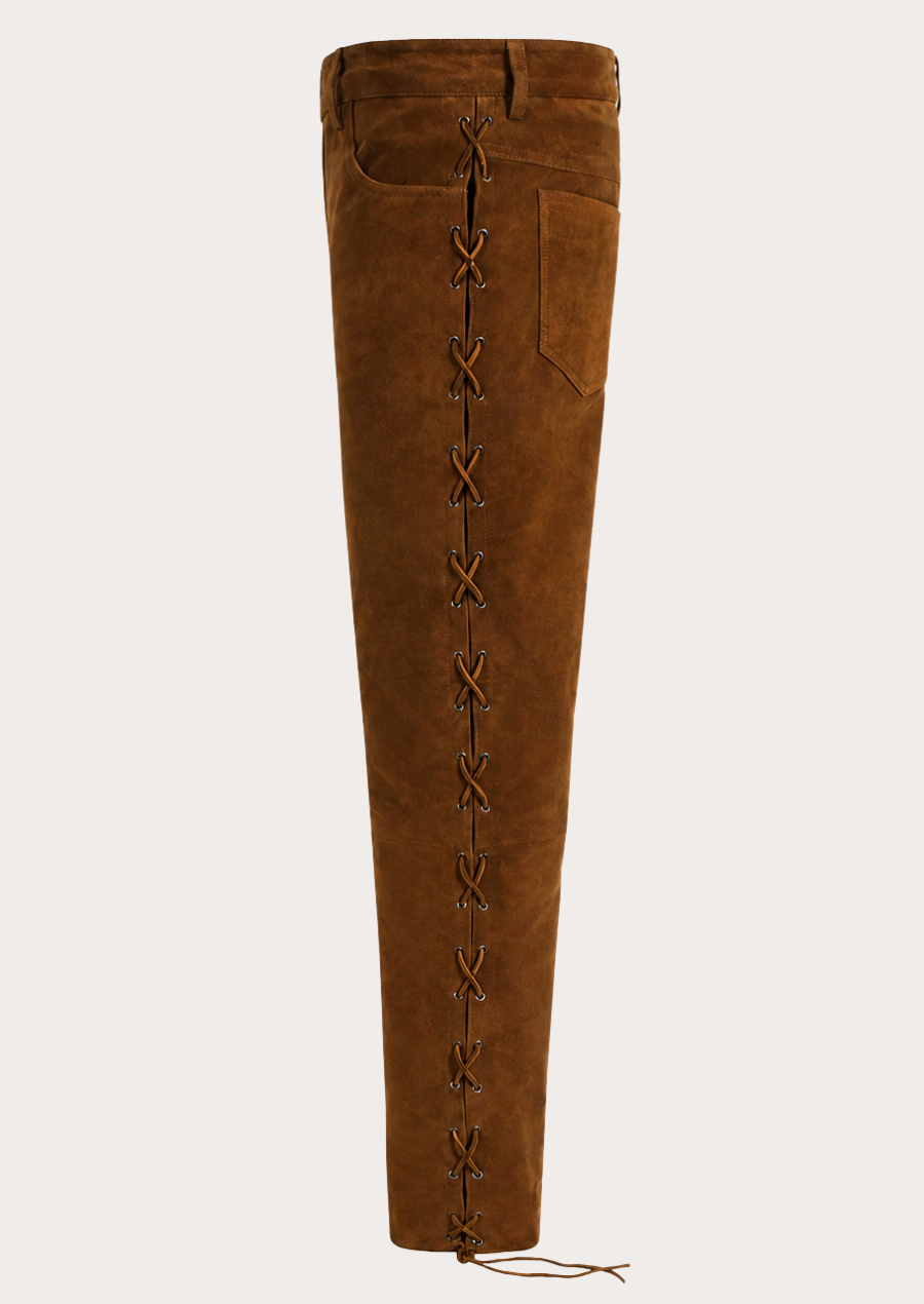 Vintage Western cowboy pants crafted from premium brown suede leather