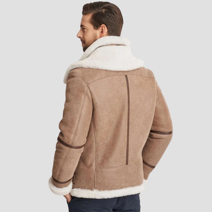 This vintage-inspired B3 bomber jacket features a shearling interior, making it a must-have for both function and fashion.