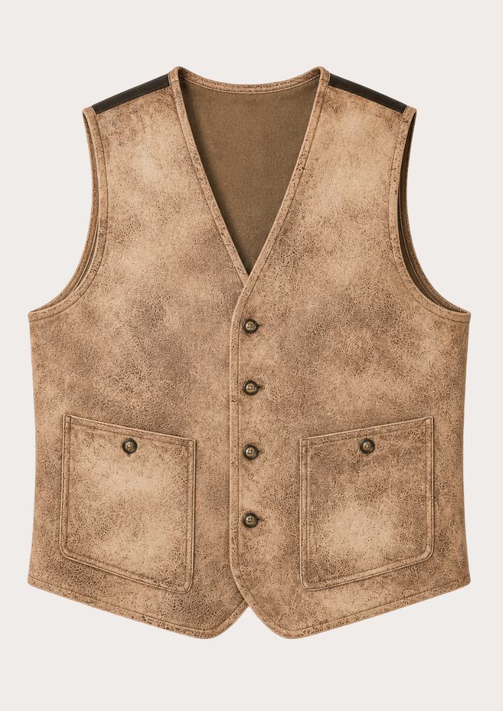 Western cowboy waistcoat crafted from premium distressed sheepskin leather