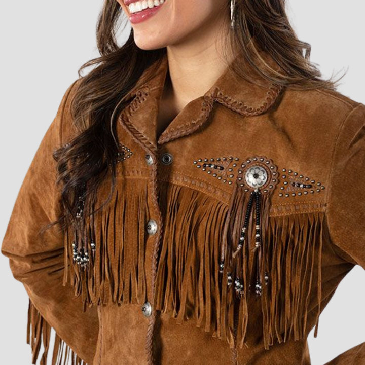This vintage Western suede leather jacket for women with fringes blends timeless style with modern fashion. The fringe detailing and premium suede create a standout piece for any outfit.