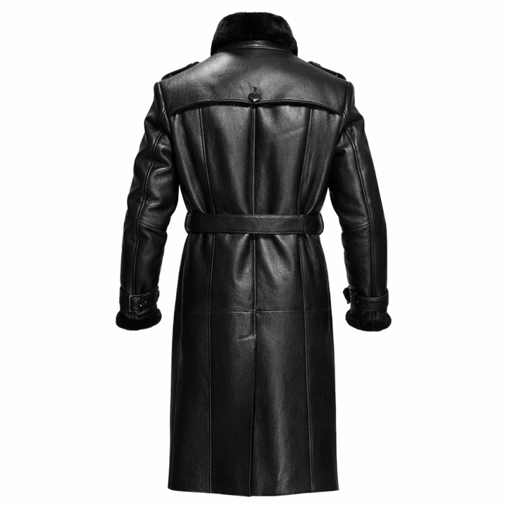 Men black shearling leather coat made from premium sheepskin