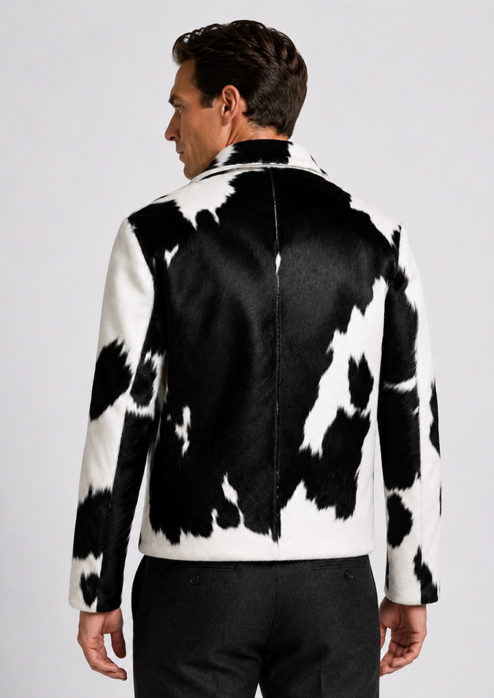 Premium western style cowhide fur coat for men with authentic hide finish