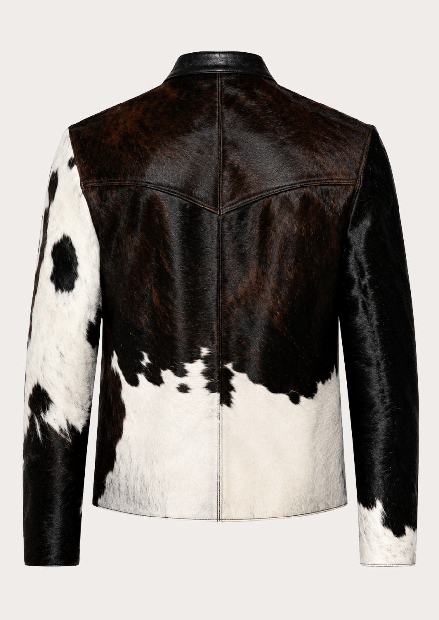 Authentic cow print leather jacket crafted from genuine hair-on cowhide