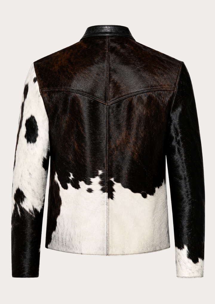 Authentic cow print leather jacket crafted from genuine hair-on cowhide