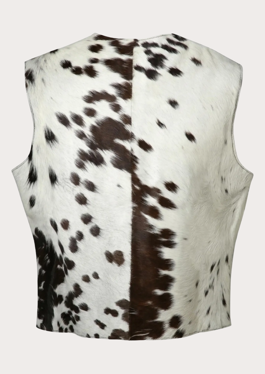 Genuine cowhide leather vest with a V-neck design and ranch-inspired styling