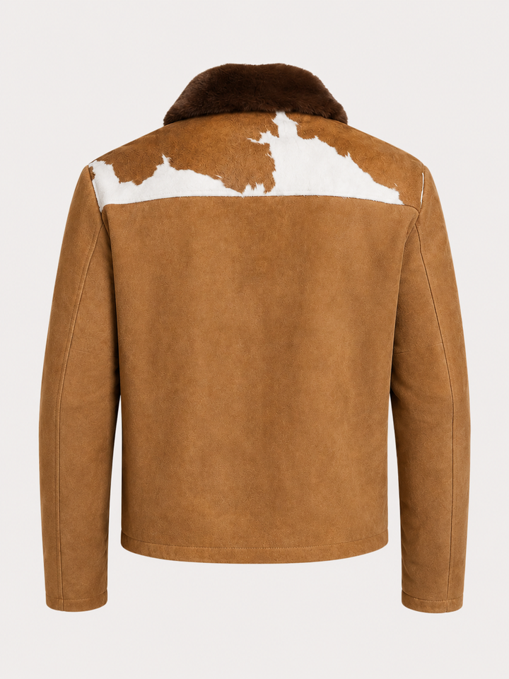Authentic hair on hide cowhide leather jacket with fur collar for rugged western fashion