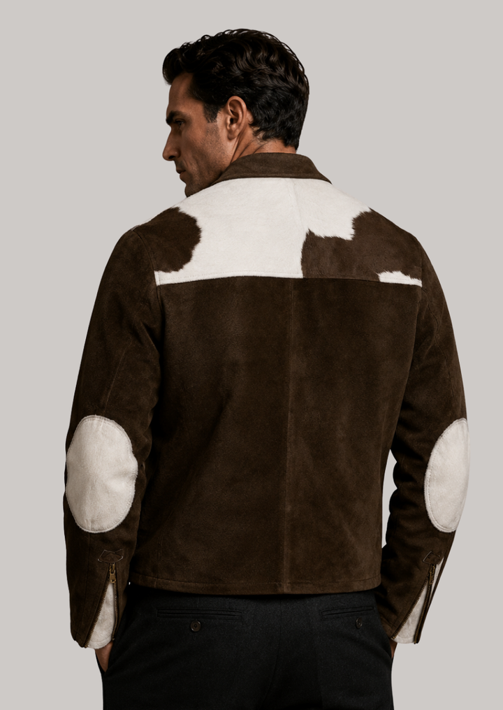 Premium American Frontier cowhide motorcycle jacket with unique hide patterns