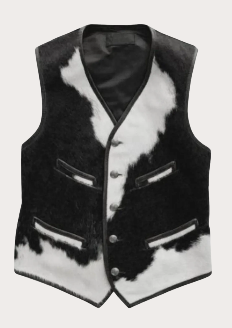 Authentic Western cowboy vest made from genuine Holstein cowhide leather