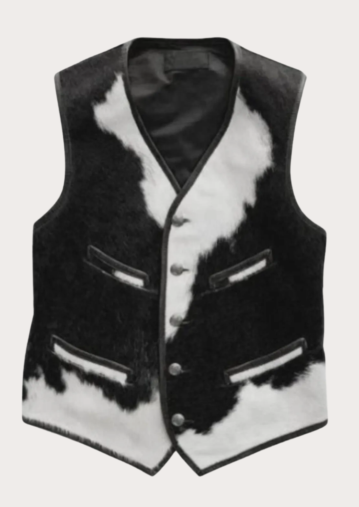 Authentic Western cowboy vest made from genuine Holstein cowhide leather
