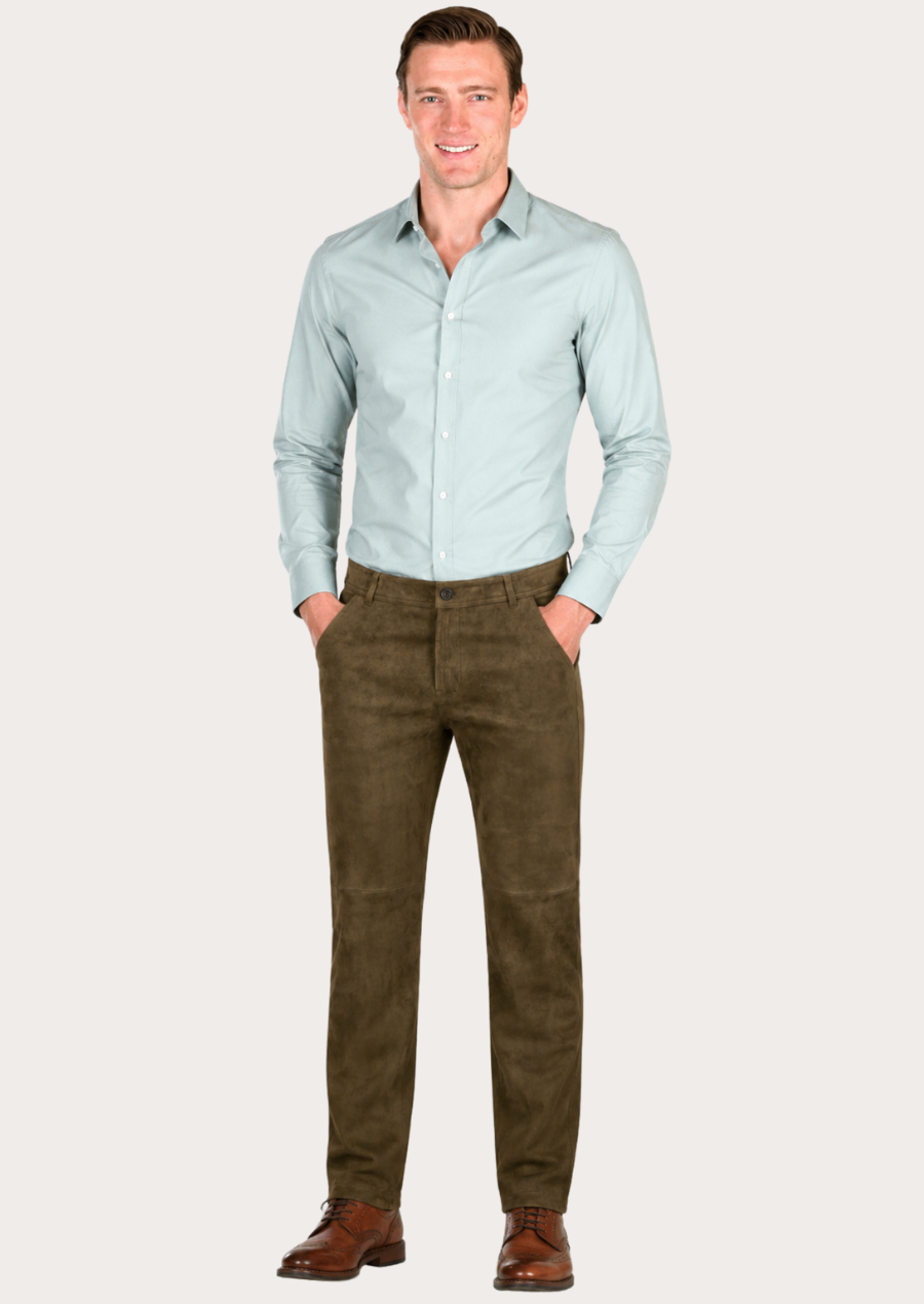 Western fashion brown suede pants for men with authentic craftsmanship and vintage character