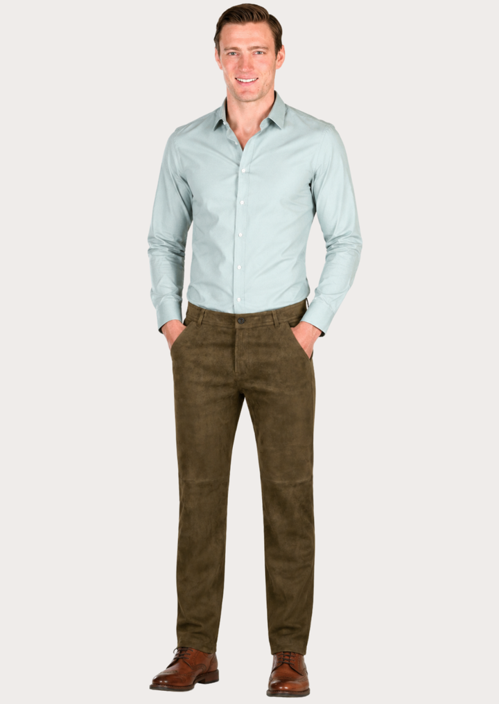 Western fashion brown suede pants for men with authentic craftsmanship and vintage character